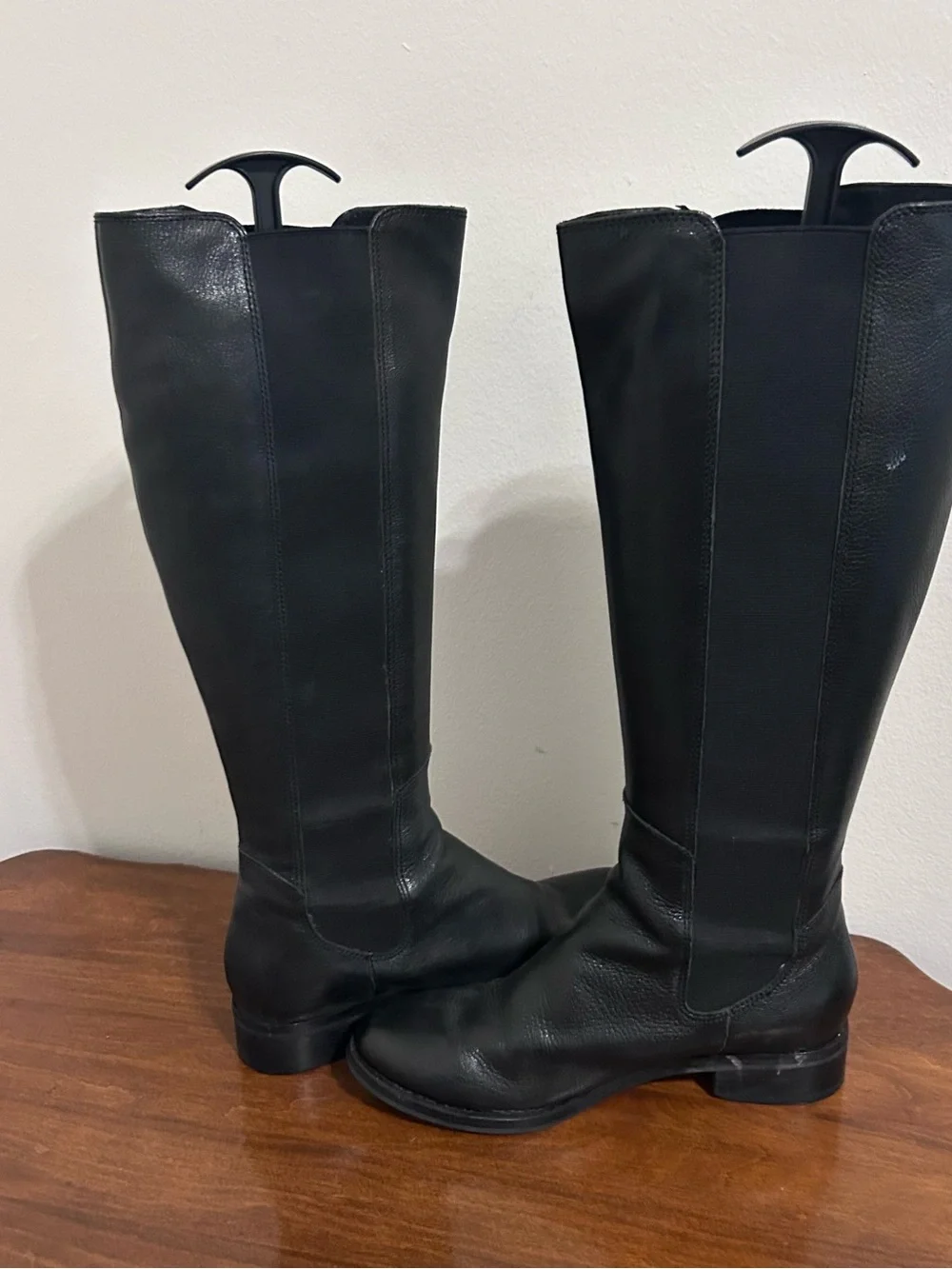 Cole Haan Black Tall Leather Boots Nike Air Stretch Back Sz 8